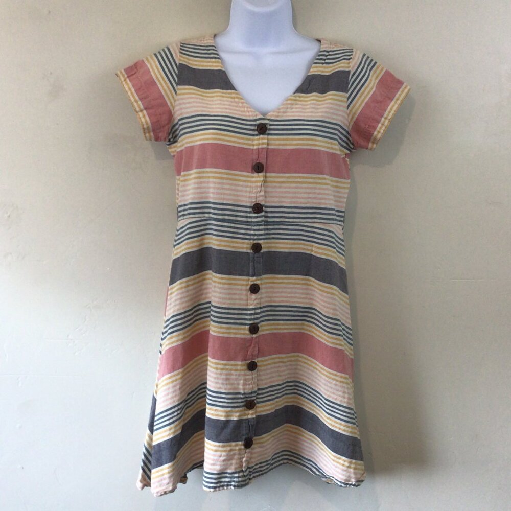 Mata Traders Vneck Multi Color Striped Short Sleeve Short Dress